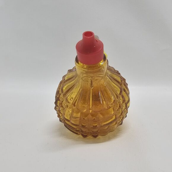 Vtg Amber Glass Oil Vinegar Cruet Set Diamond Pattern Red Yellow Spout Handle - Picture 4 of 13